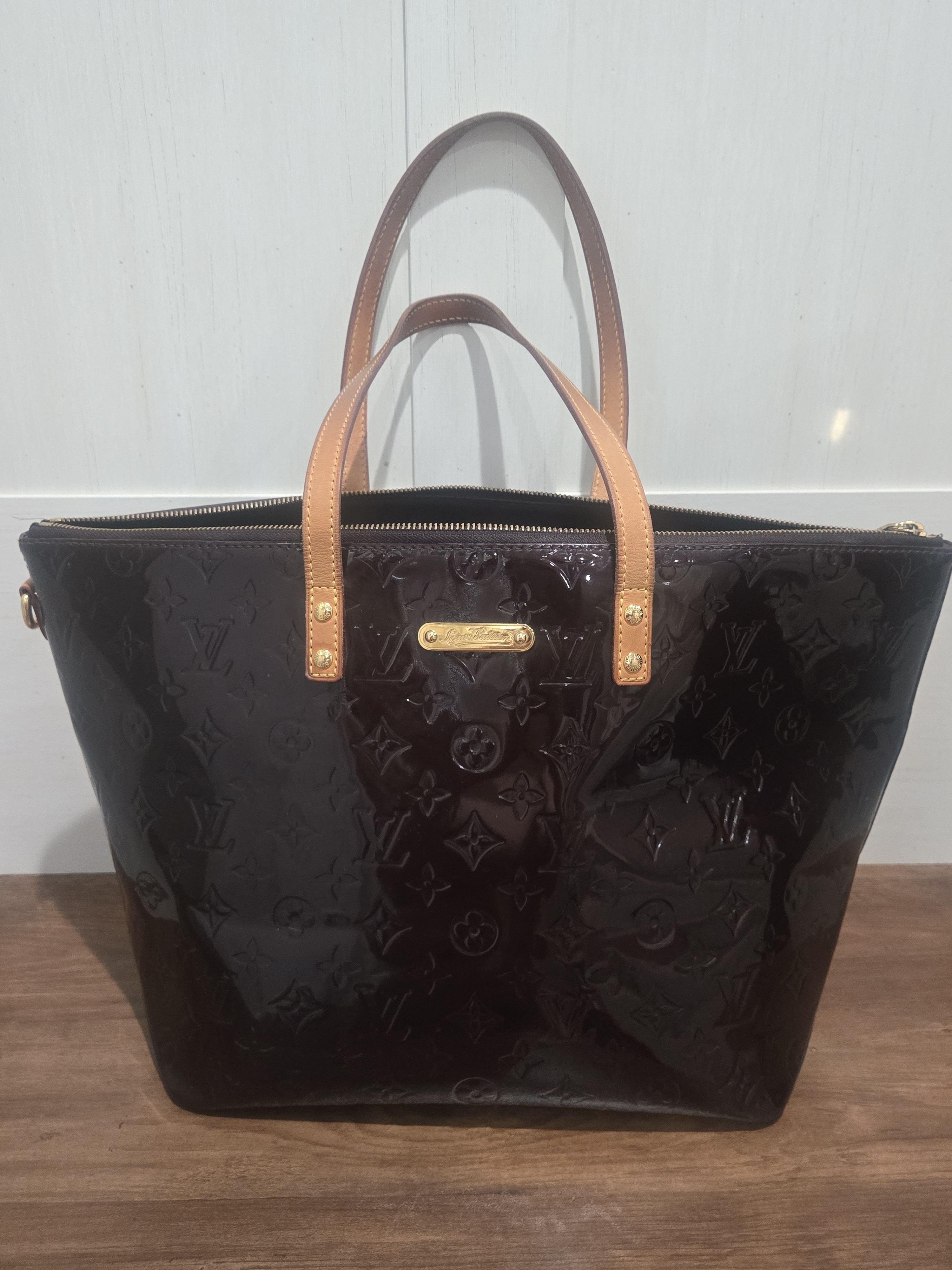 Louis Vuitton Bellevue Vernis Amarante Monogram Patent Top-Handle Tote Bag